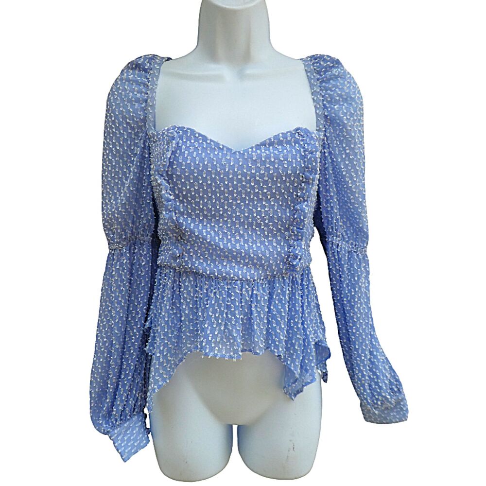 Song of Style Clara Top Sky Blue Sweetheart Neck Ruffle Peplum Swiss Dot Revolve